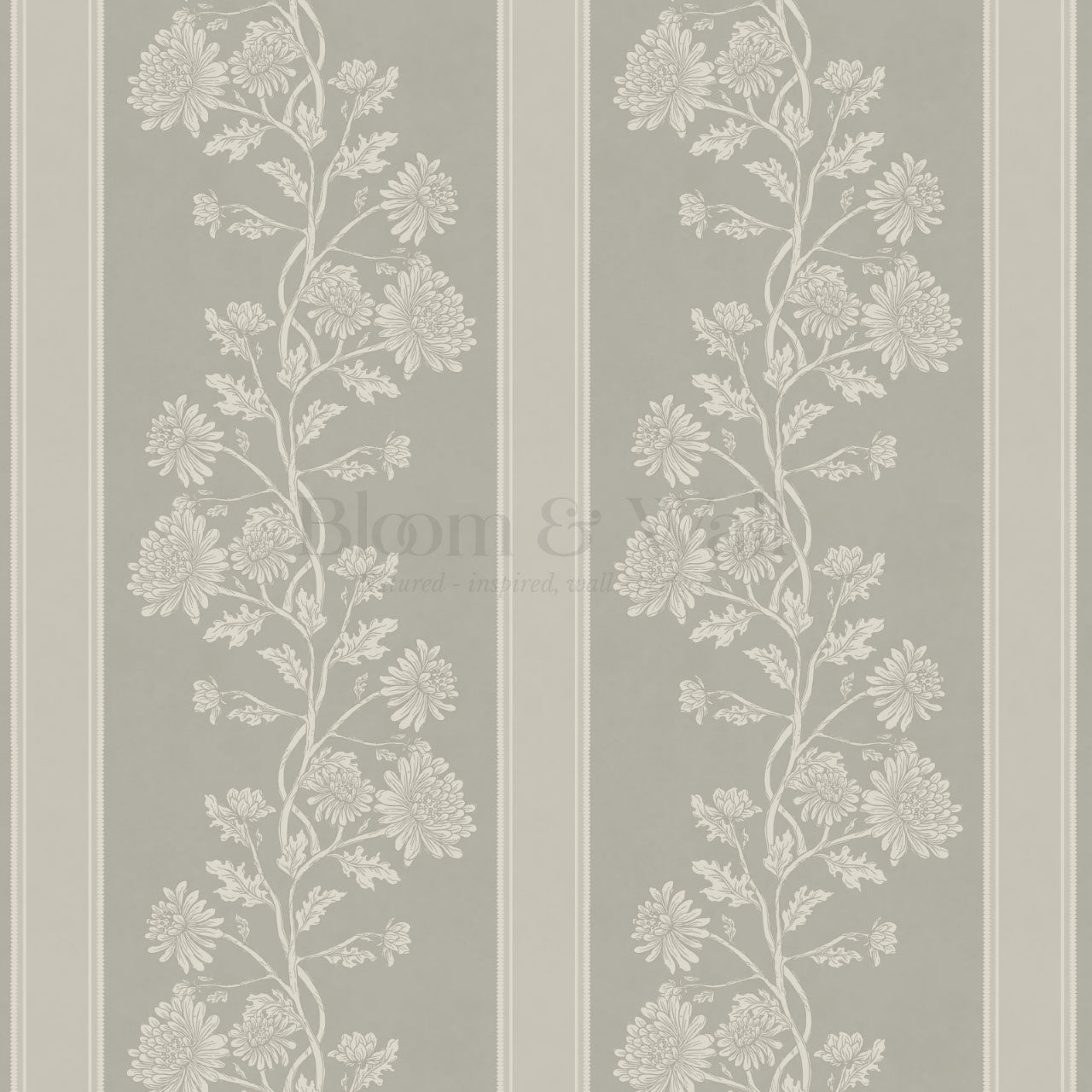 Everleigh Chrysanthemum Stripes Stone Wallpaper