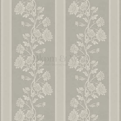 Everleigh Chrysanthemum Stripes Stone Wallpaper