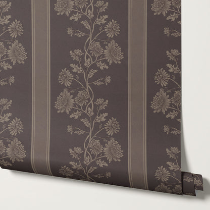 Everleigh Chrysanthemum Stripes Aged Burgundy Wallpaper
