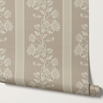 Everleigh Chrysanthemum Stripes Warm Sand Wallpaper