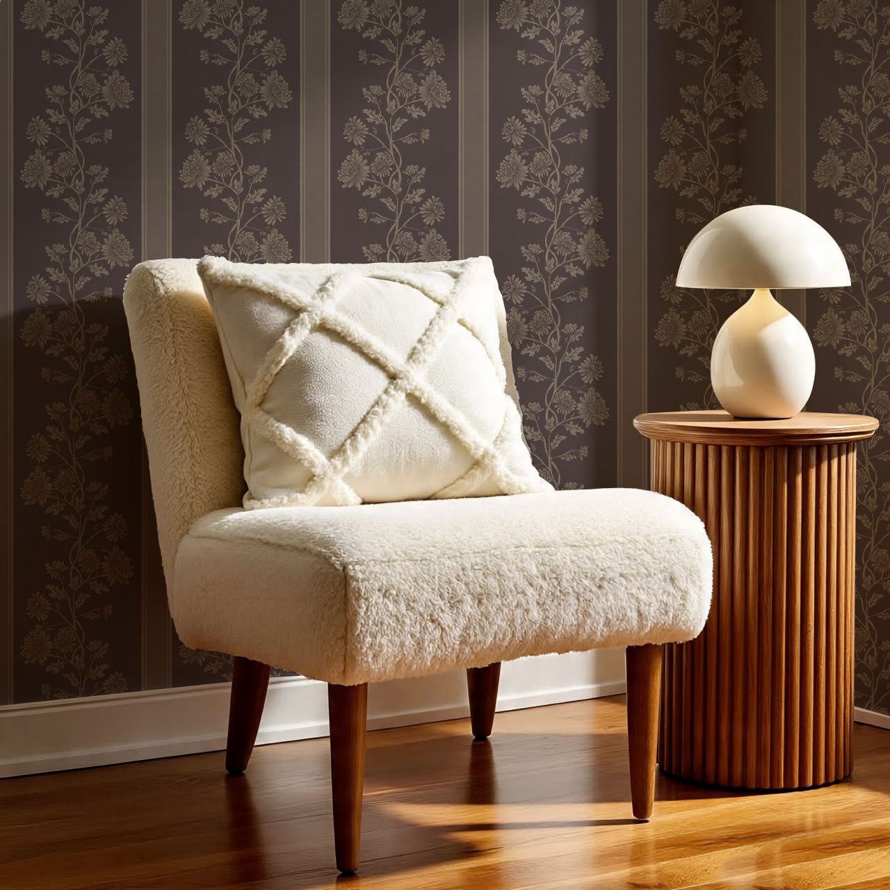 Everleigh Chrysanthemum Stripes Aged Burgundy Wallpaper