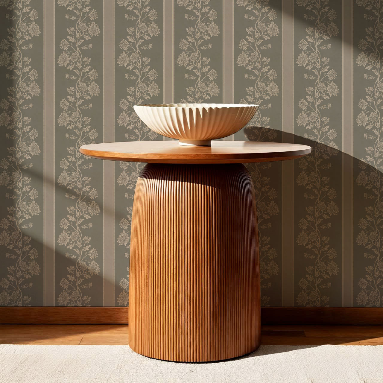 Everleigh Chrysanthemum Stripes Rocky Road Wallpaper