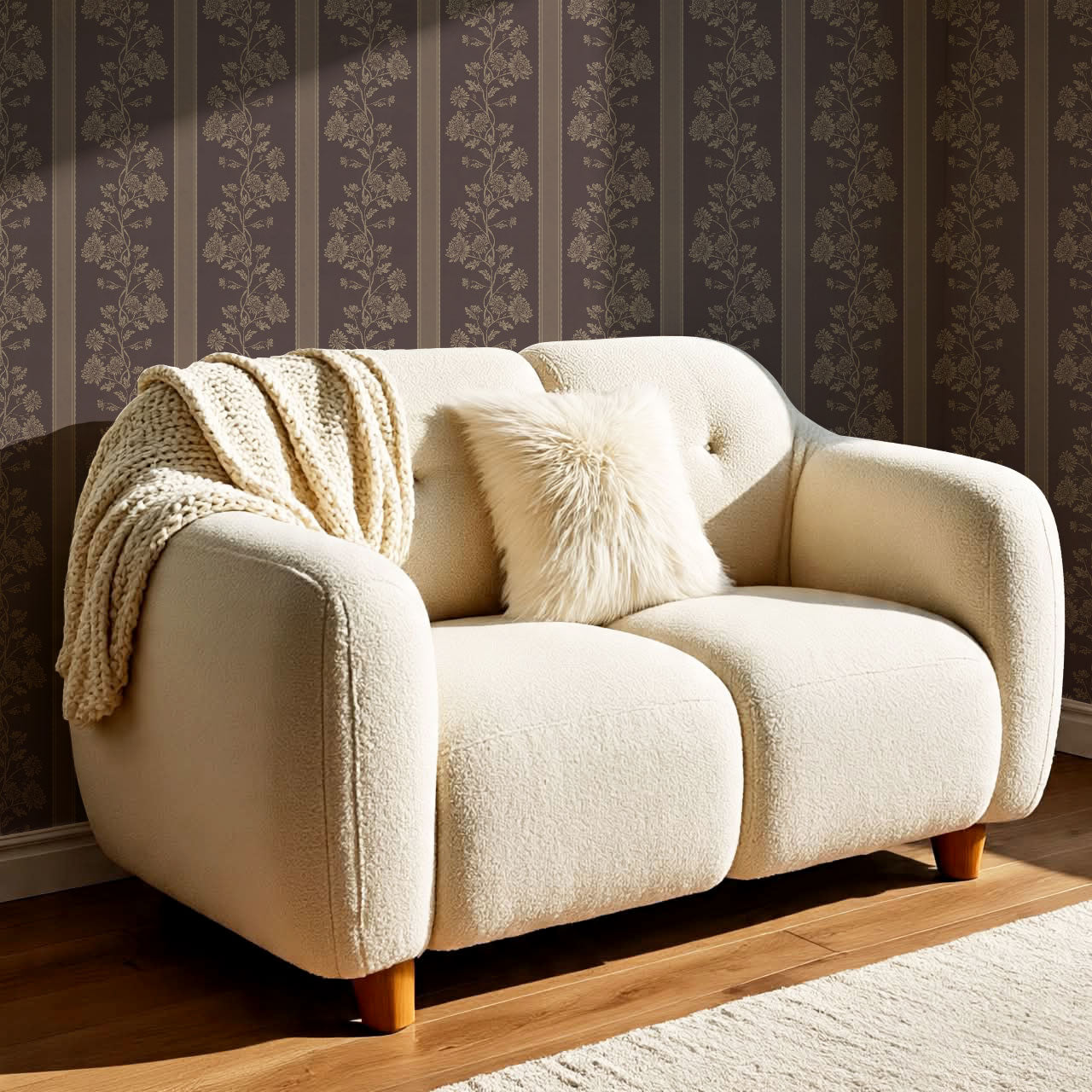 Everleigh Chrysanthemum Stripes Aged Burgundy Wallpaper