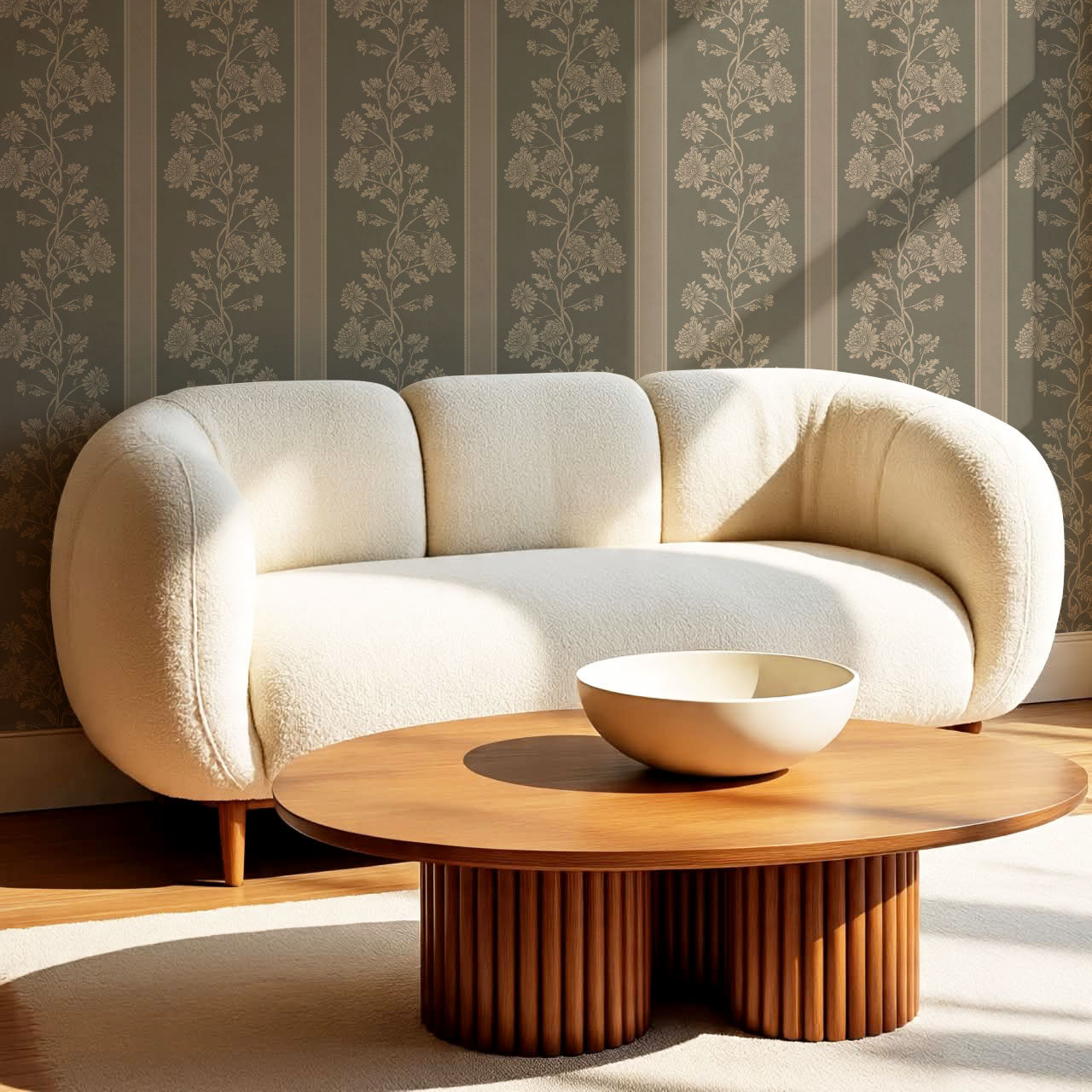 Everleigh Chrysanthemum Stripes Rocky Road Wallpaper
