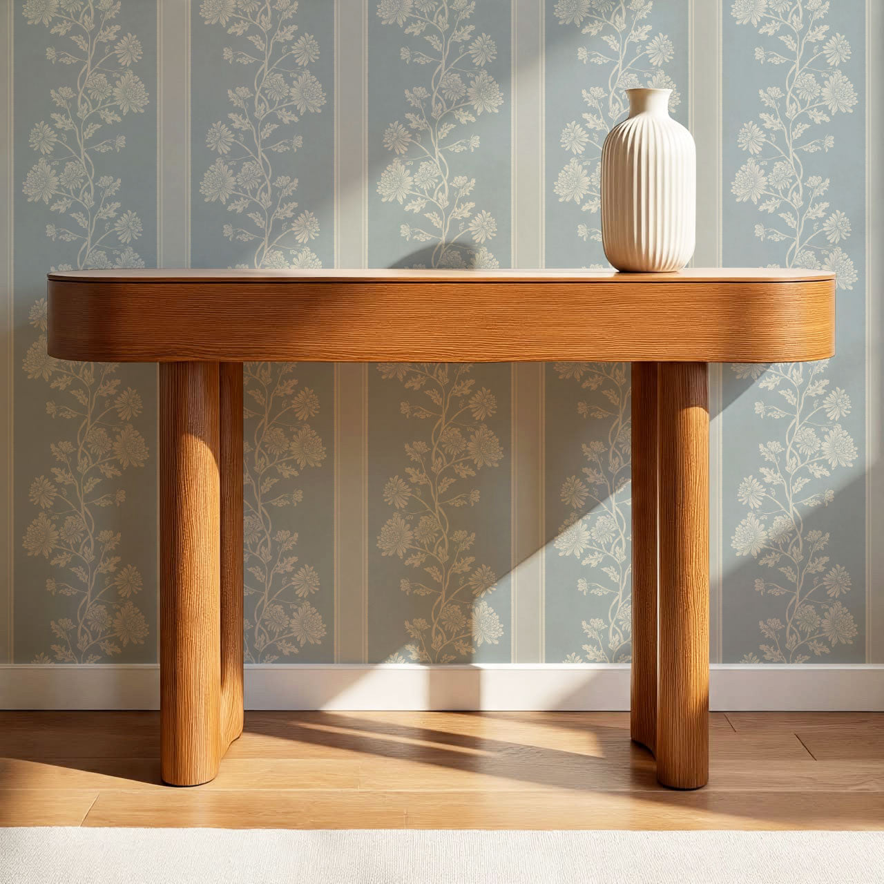 Everleigh Chrysanthemum Stripes French Blue Wallpaper