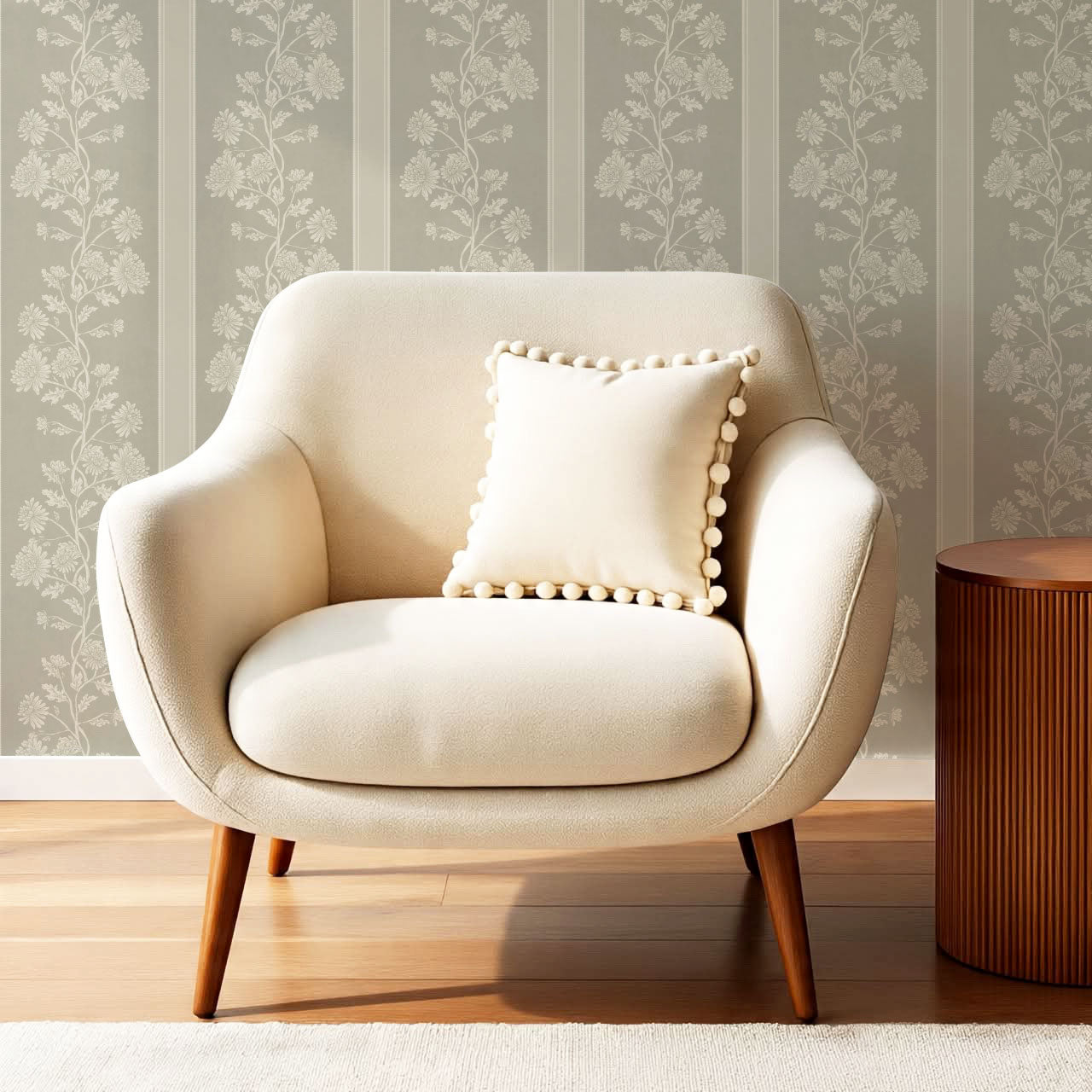 Everleigh Chrysanthemum Stripes Stone Wallpaper