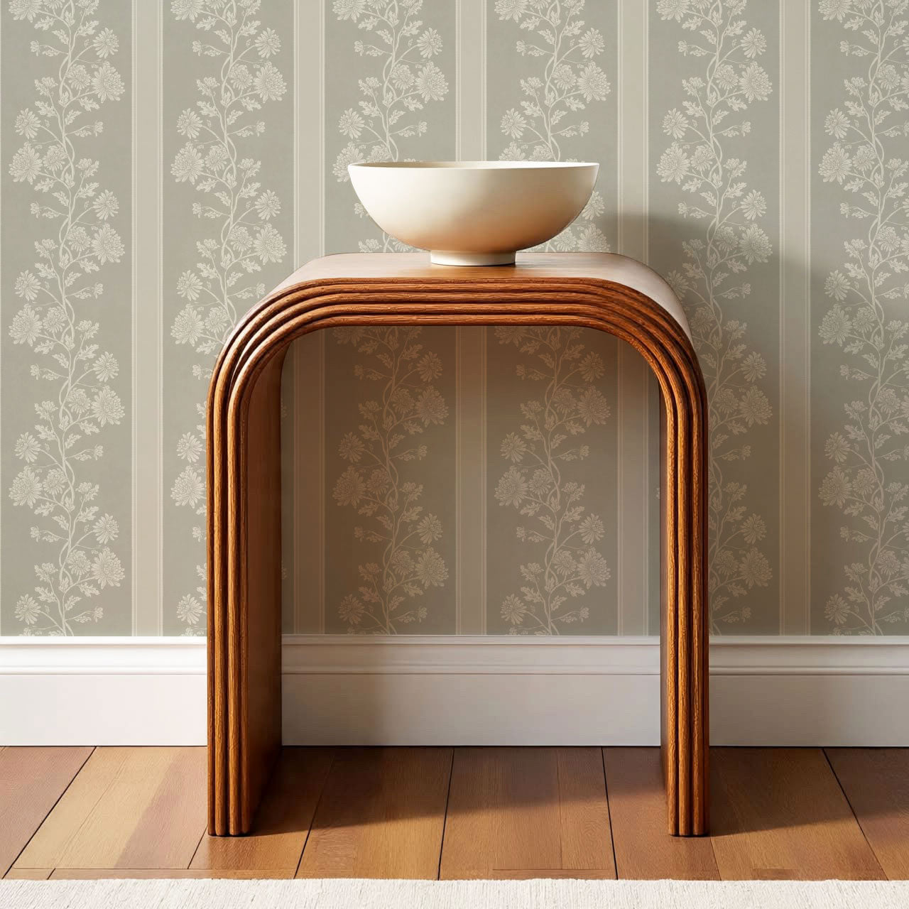 Everleigh Chrysanthemum Stripes Stone Wallpaper