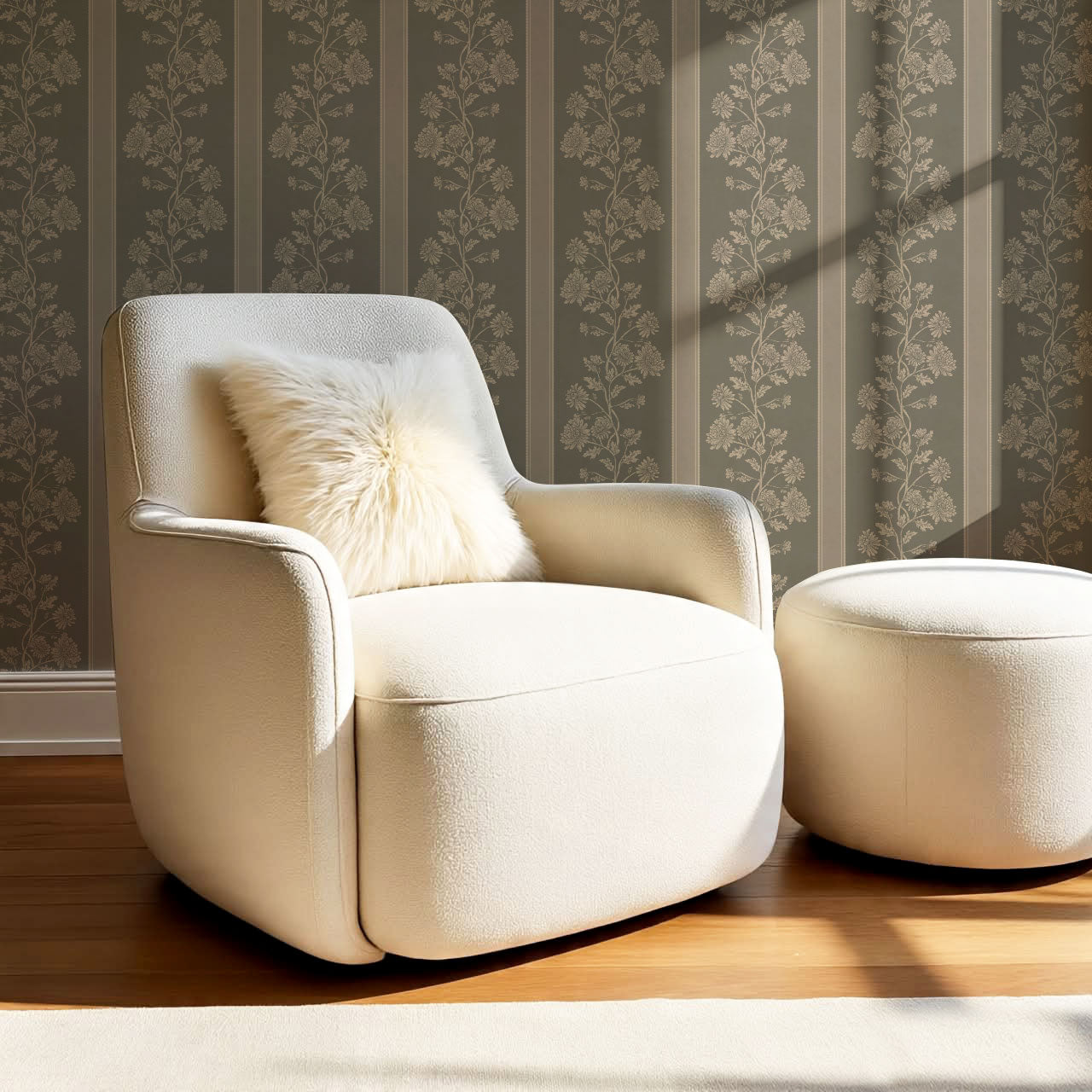 Everleigh Chrysanthemum Stripes Rocky Road Wallpaper