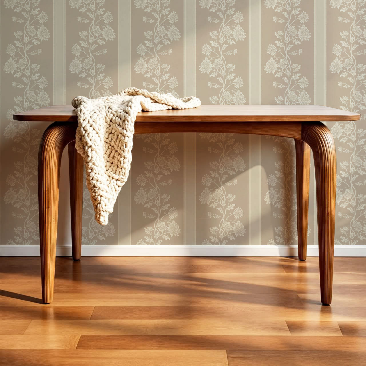 Everleigh Chrysanthemum Stripes Warm Sand Wallpaper