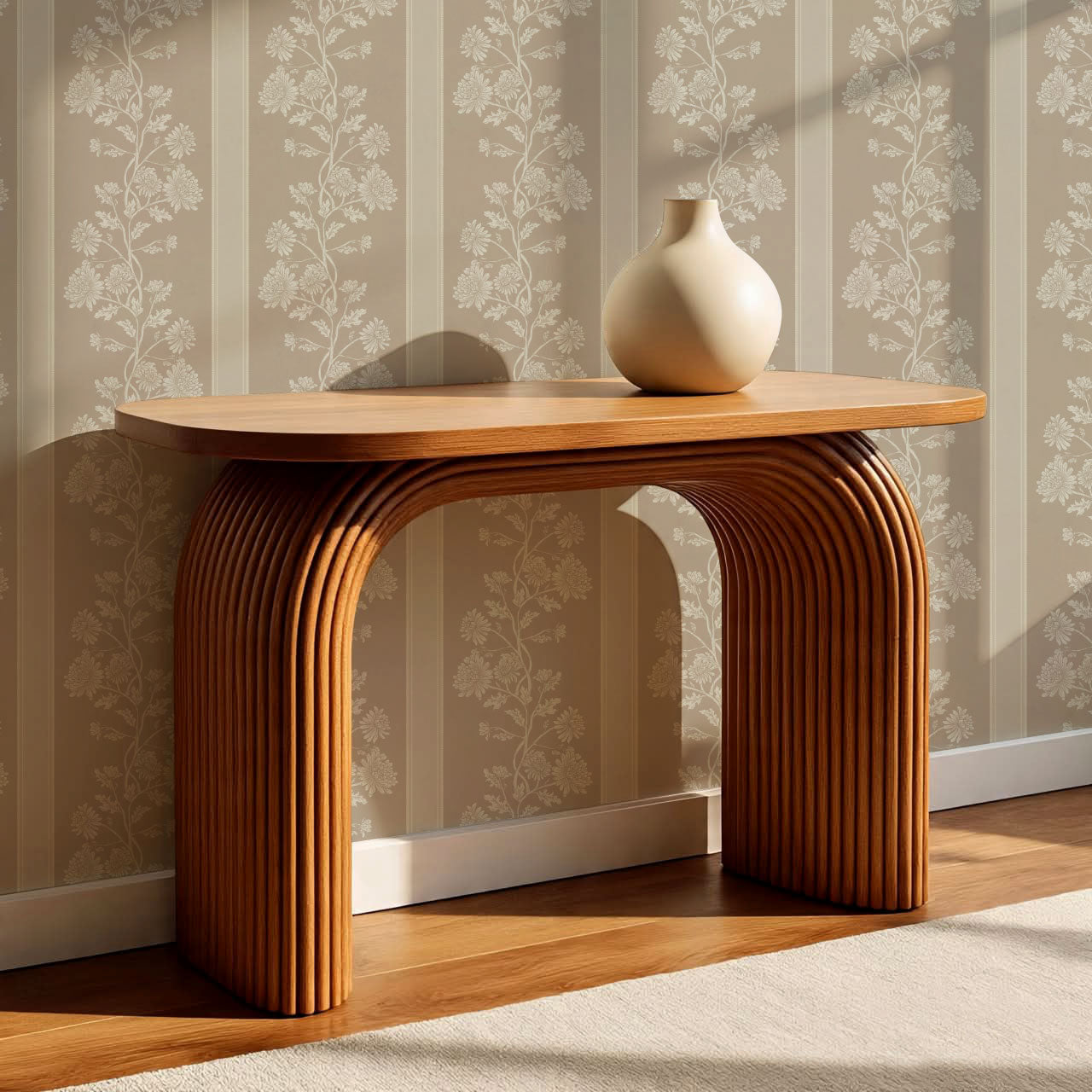 Everleigh Chrysanthemum Stripes Warm Sand Wallpaper
