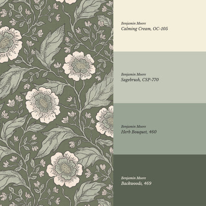 Evie Floral Vines Green Wallpaper