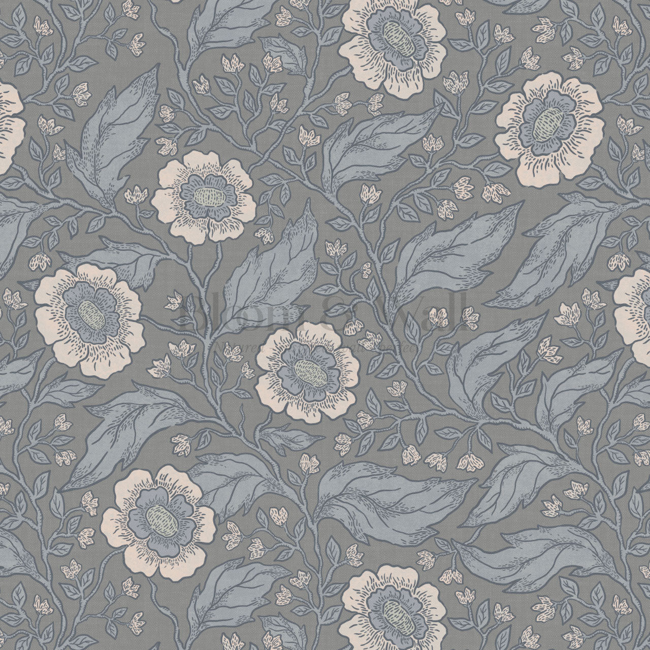 Evie Floral Vines Dusty Blue Wallpaper