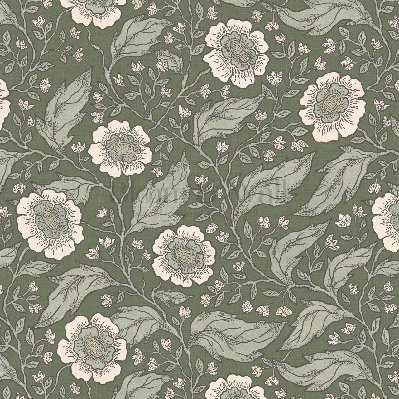 Evie Floral Vines Green Wallpaper