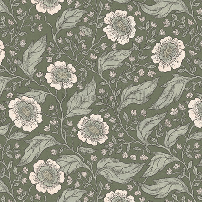 Evie Floral Vines Green Wallpaper