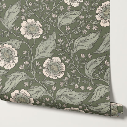 Evie Floral Vines Green Wallpaper