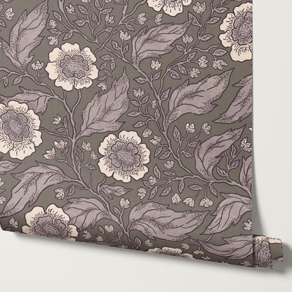 Evie Floral Vines Purple Sand Wallpaper