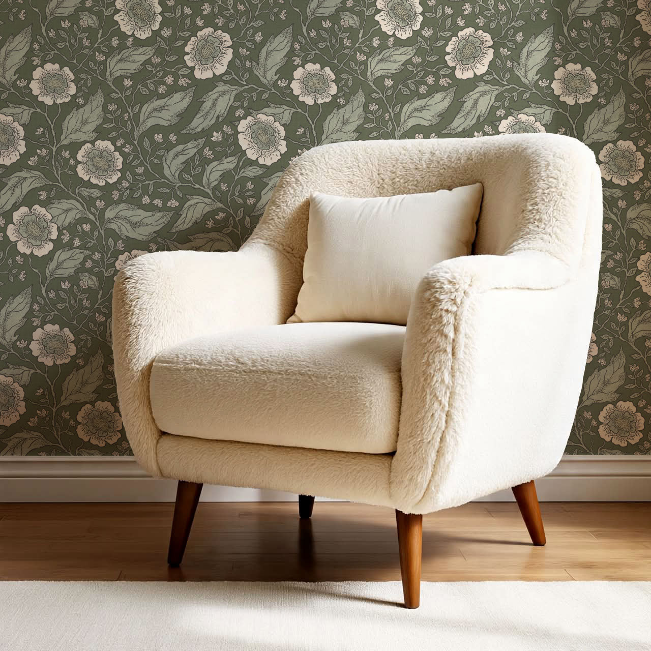 Evie Floral Vines Green Wallpaper