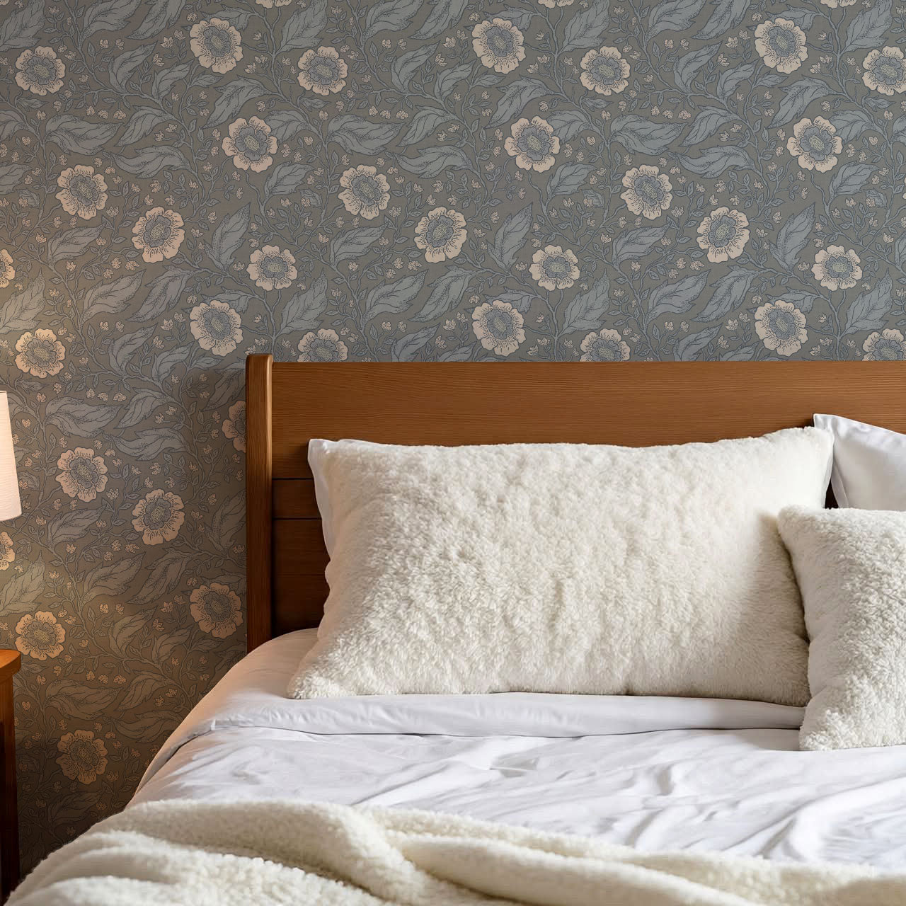 Evie Floral Vines Dusty Blue Wallpaper