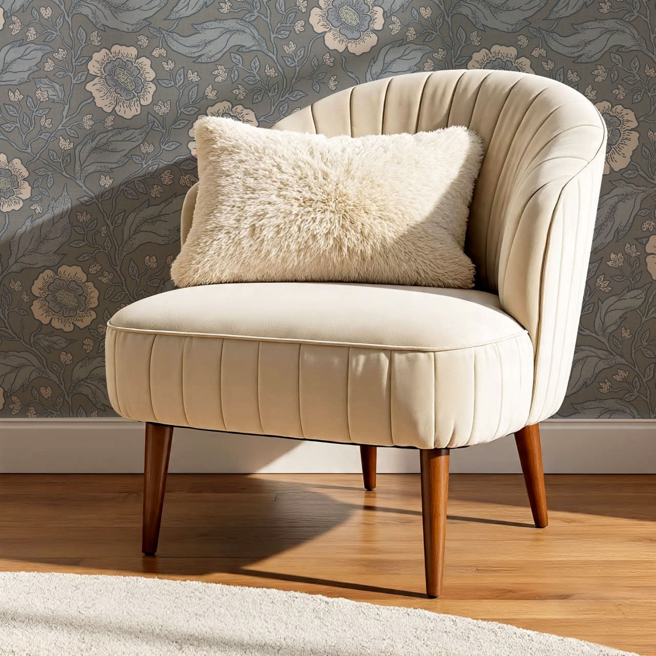 Evie Floral Vines Dusty Blue Wallpaper