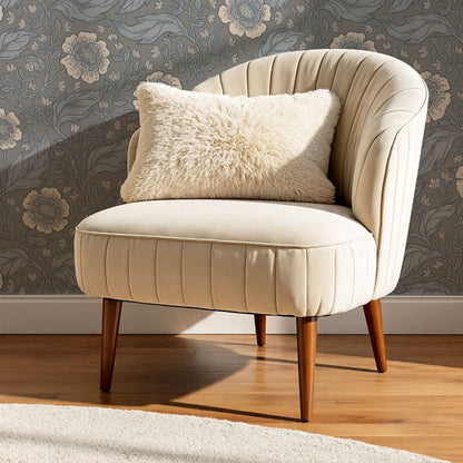 Evie Floral Vines Dusty Blue Wallpaper