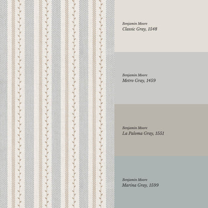 Fabiola Woodland Stripe Ivory Beige Blue Wallpaper