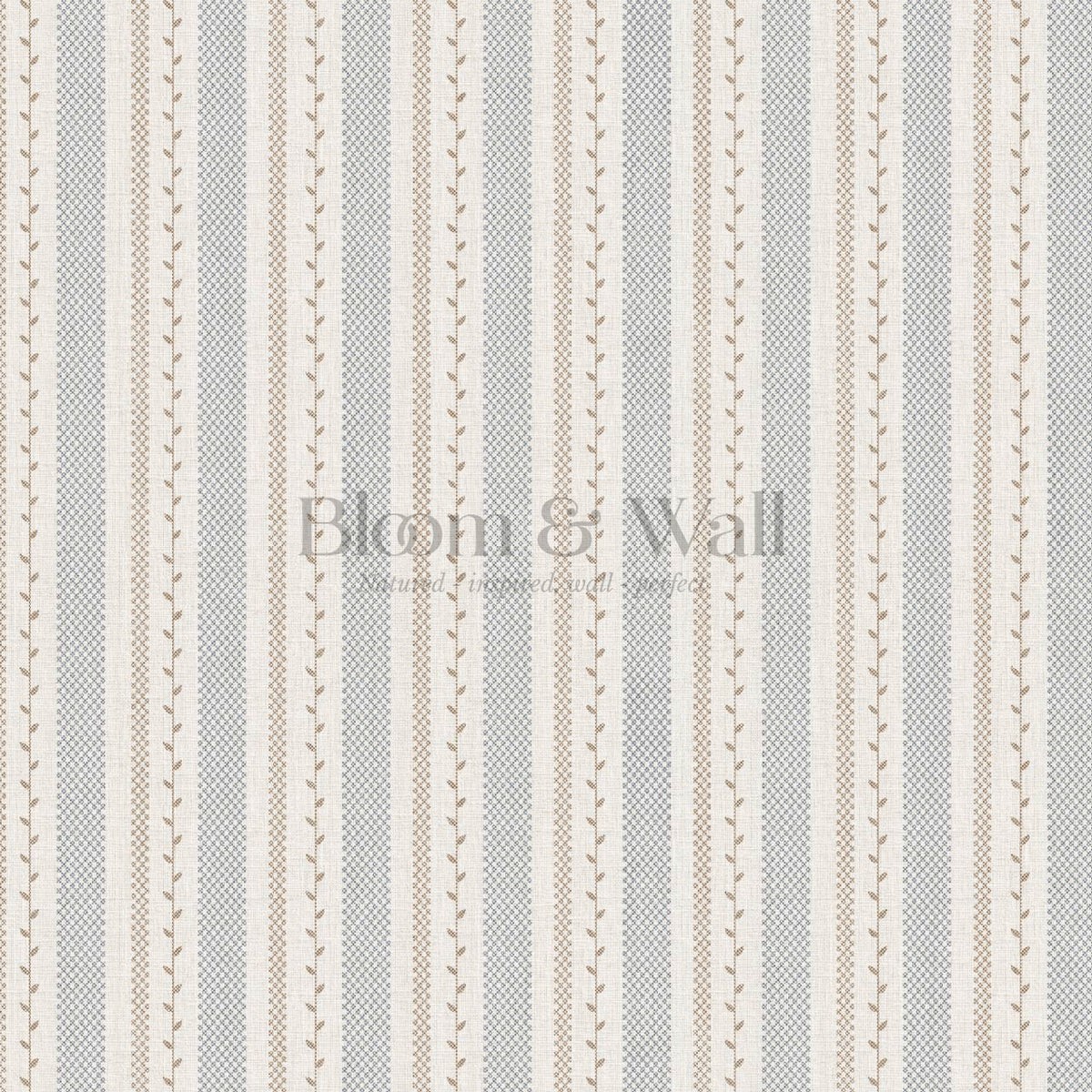 Fabiola Woodland Stripe Ivory Beige Blue Wallpaper