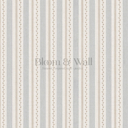 Fabiola Woodland Stripe Ivory Beige Blue Wallpaper