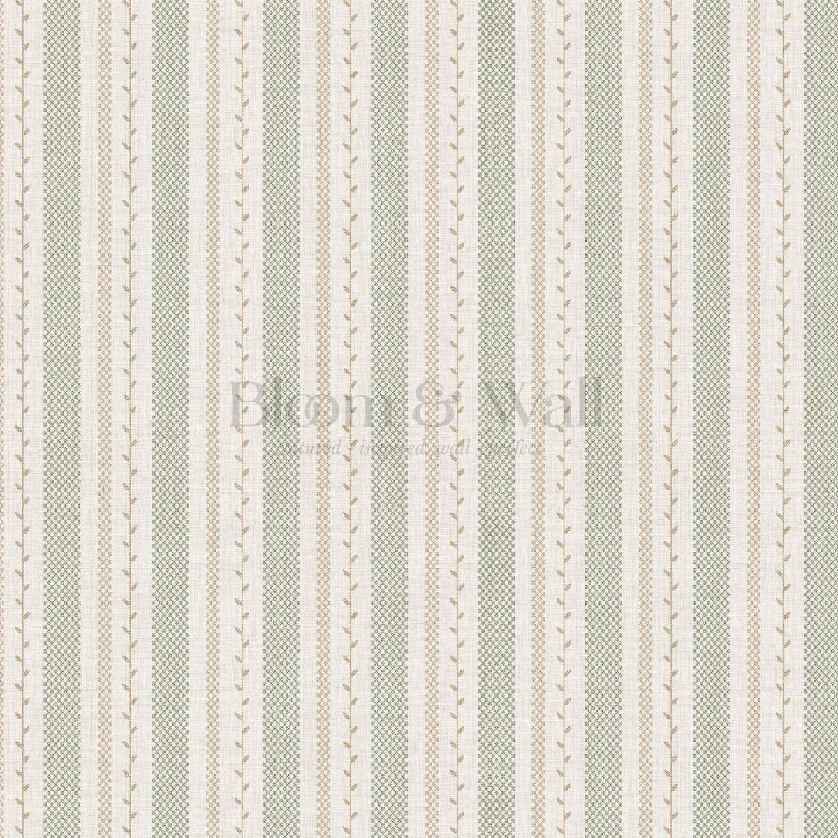 Fabiola Woodland Stripe Ivory Beige Sage Wallpaper