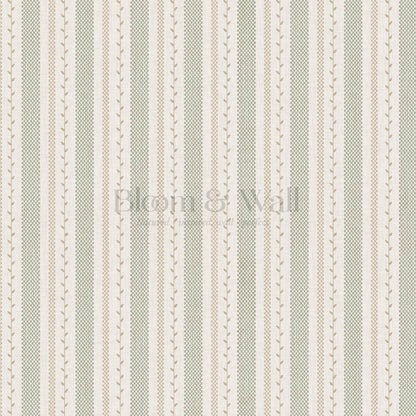 Fabiola Woodland Stripe Ivory Beige Sage Wallpaper