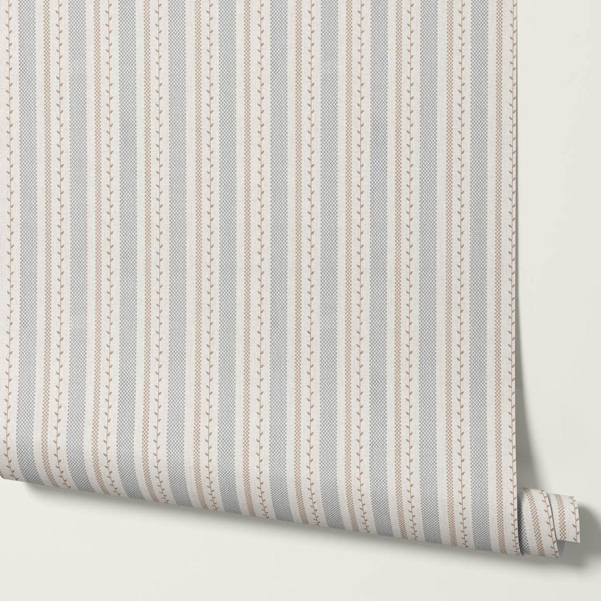 Fabiola Woodland Stripe Ivory Beige Blue Wallpaper