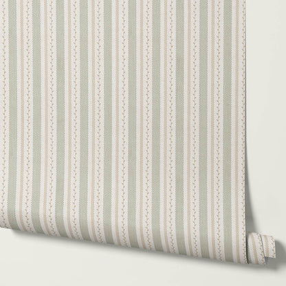 Fabiola Woodland Stripe Ivory Beige Sage Wallpaper