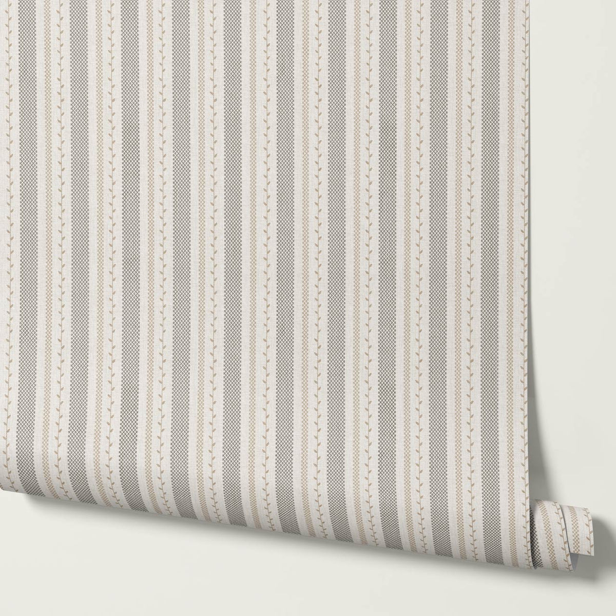 Fabiola Woodland Stripe Ivory Beige Charcoal Wallpaper