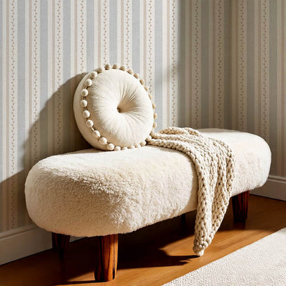 Fabiola Woodland Stripe Ivory Beige Blue Wallpaper