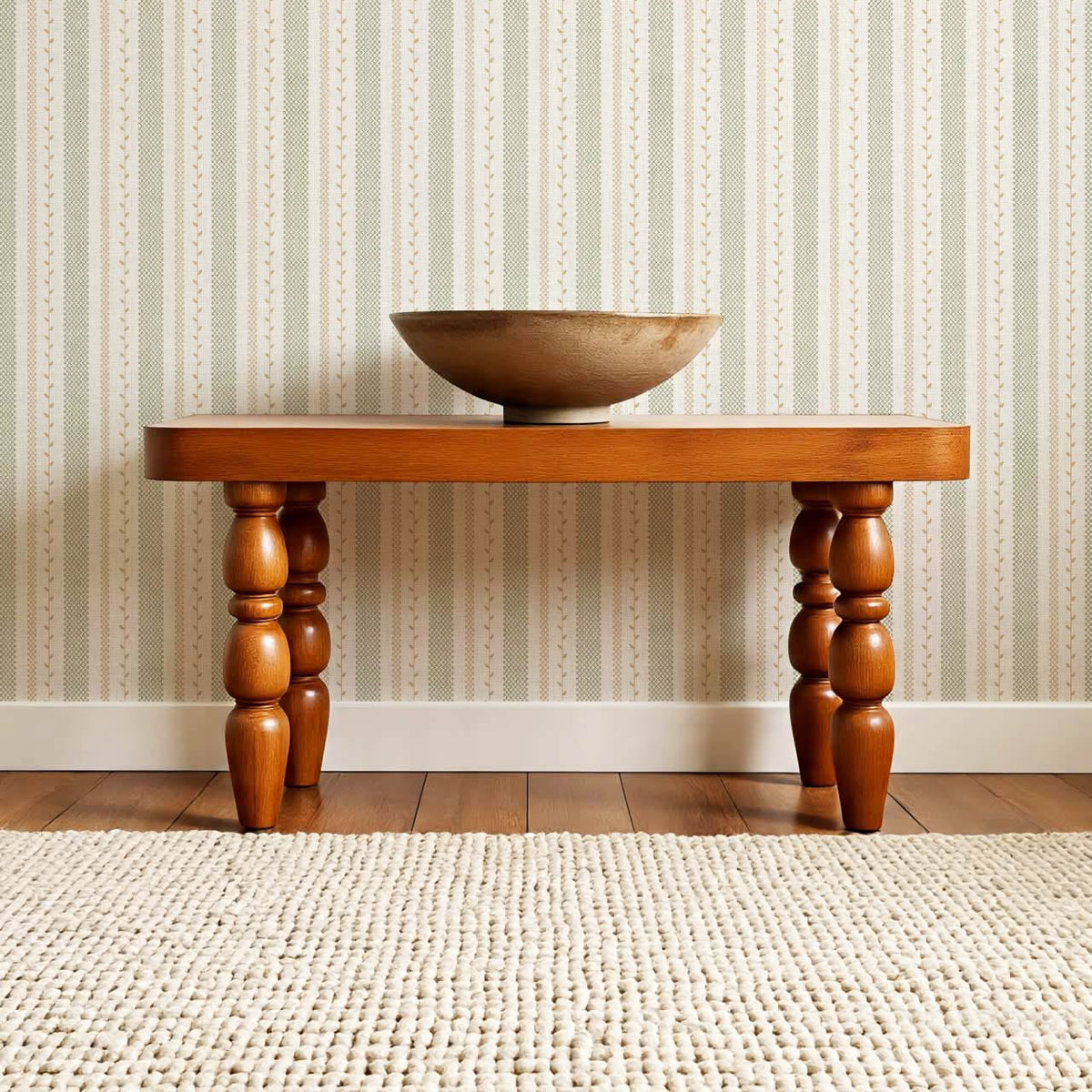Fabiola Woodland Stripe Ivory Beige Sage Wallpaper