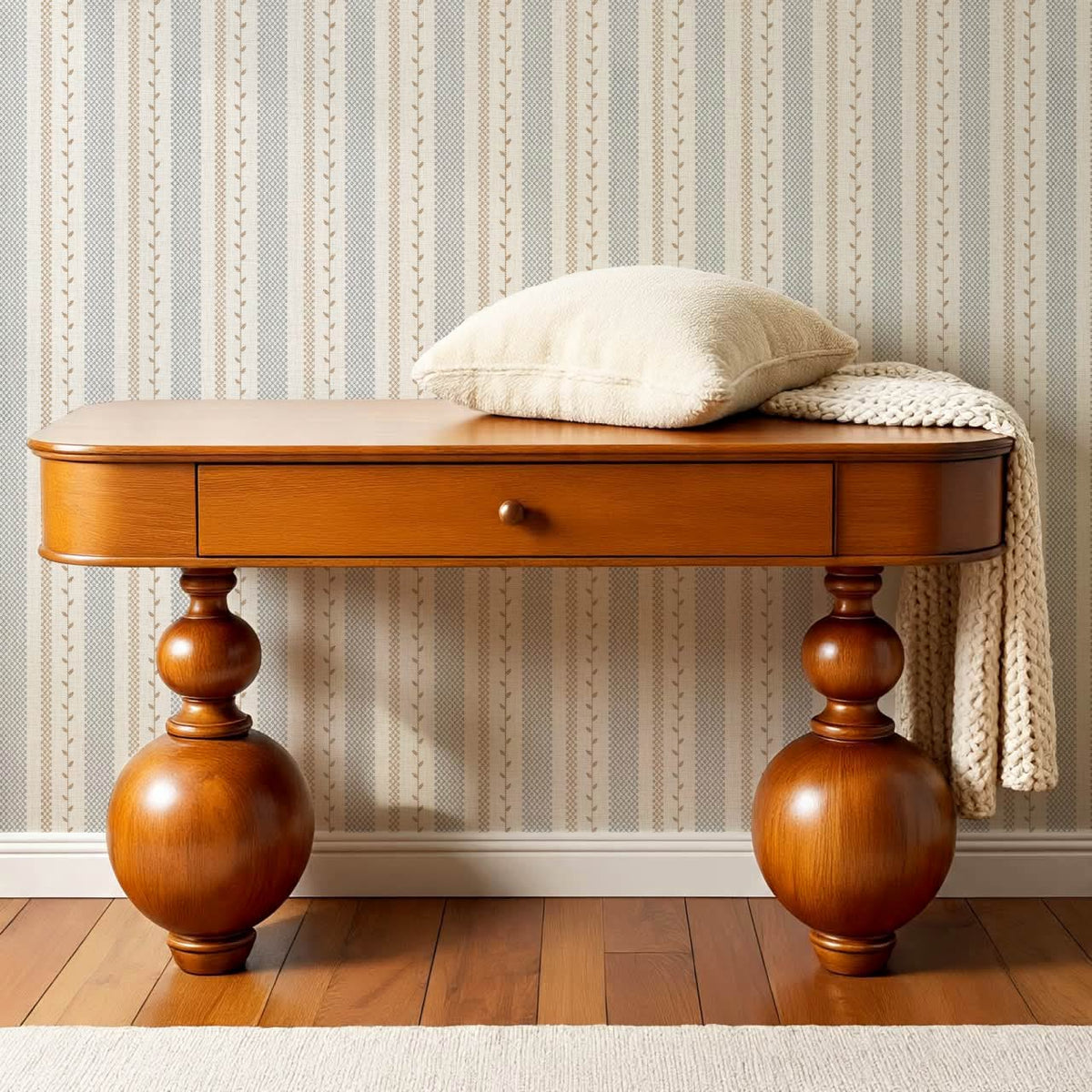 Fabiola Woodland Stripe Ivory Beige Blue Wallpaper