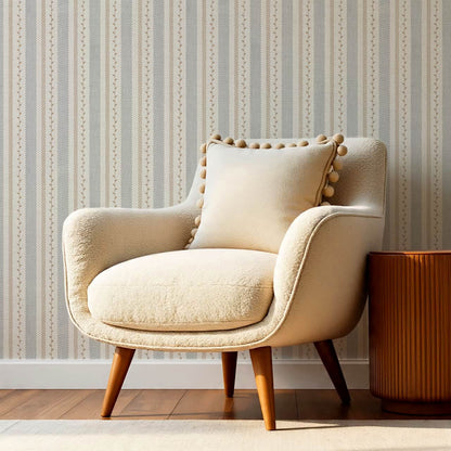 Fabiola Woodland Stripe Ivory Beige Blue Wallpaper