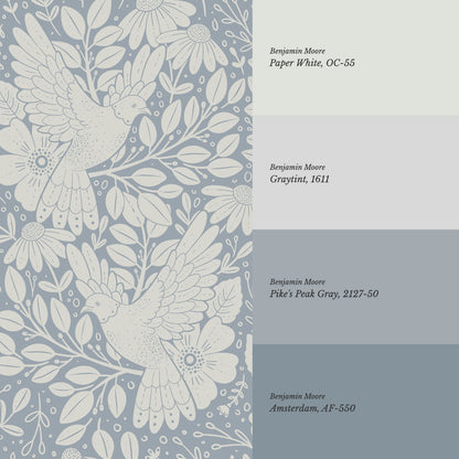 Fae Doves French Blue Wallpaper