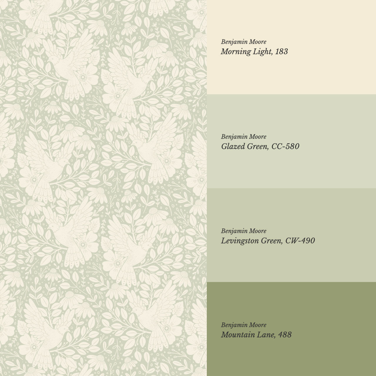 Fae Doves Cream Soft Green Wallpaper