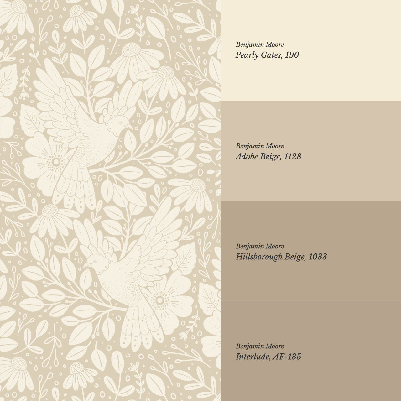 Fae Doves Beige Wallpaper