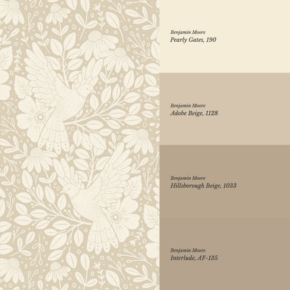 Fae Doves Beige Wallpaper