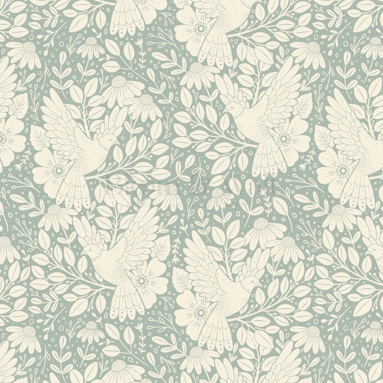 Fae Doves Sage Wallpaper