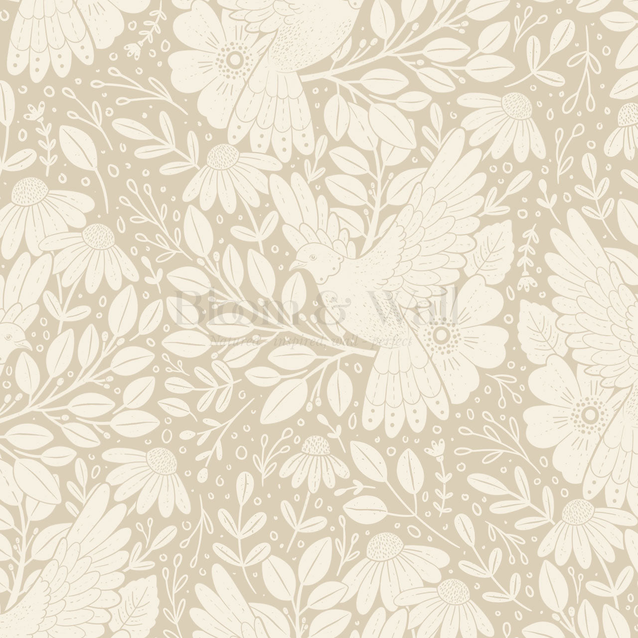 Fae Doves Beige Wallpaper