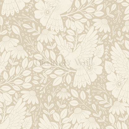 Fae Doves Beige Wallpaper