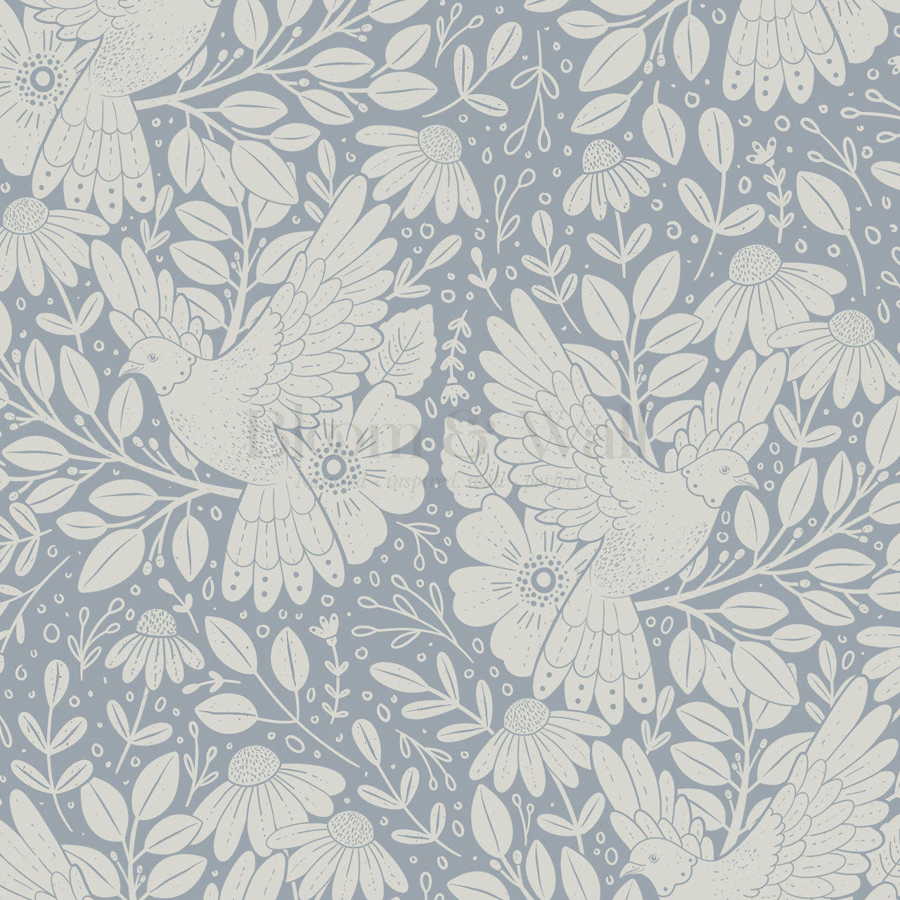 Fae Doves French Blue Wallpaper