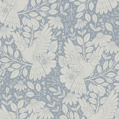 Fae Doves French Blue Wallpaper