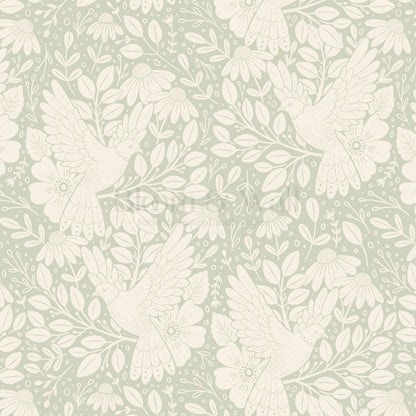 Fae Doves Cream Soft Green Wallpaper