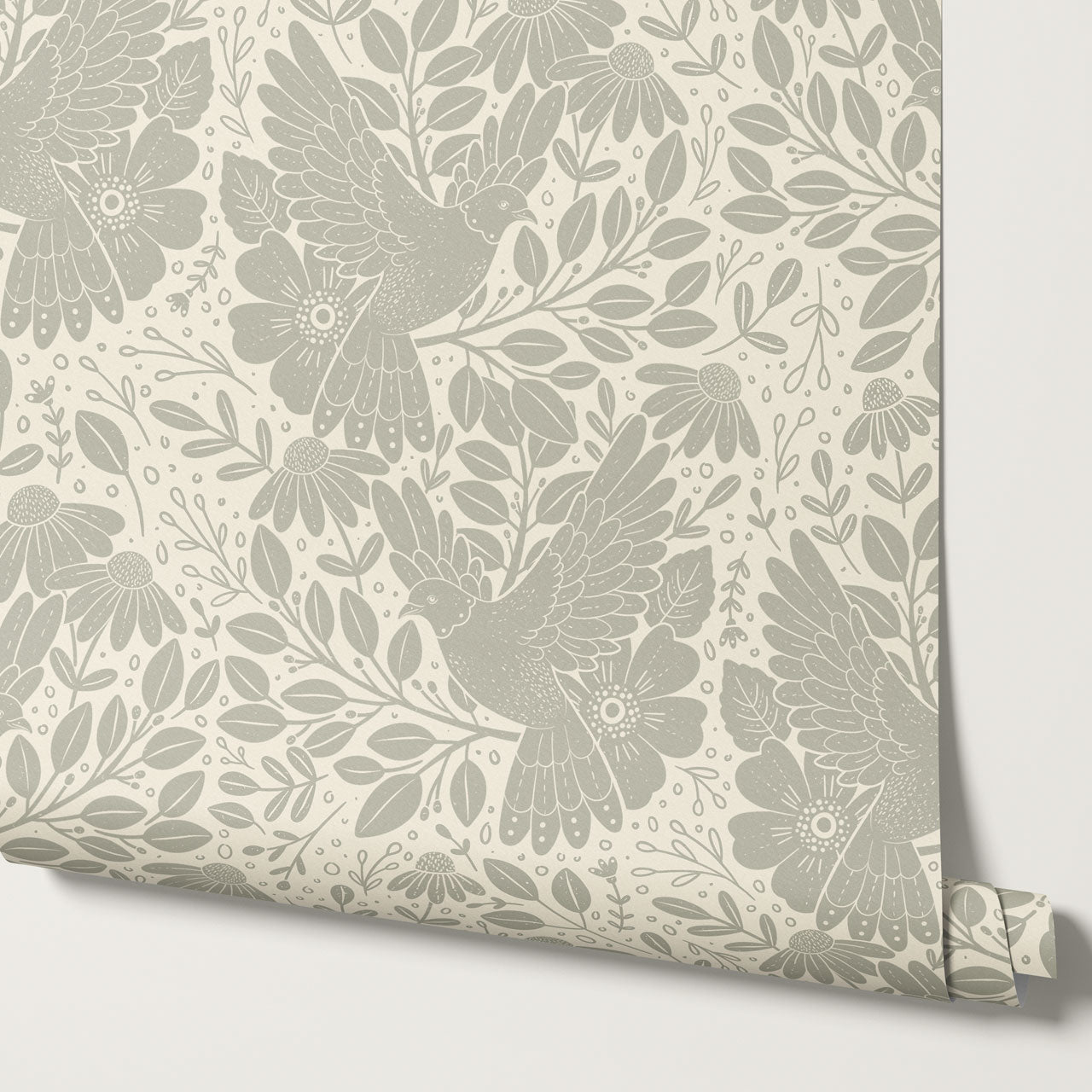 Fae Doves Cream Stone Wallpaper