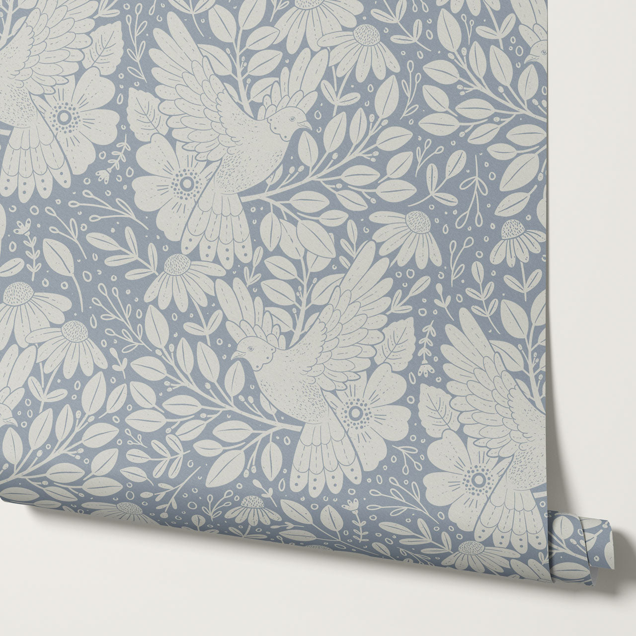 Fae Doves French Blue Wallpaper