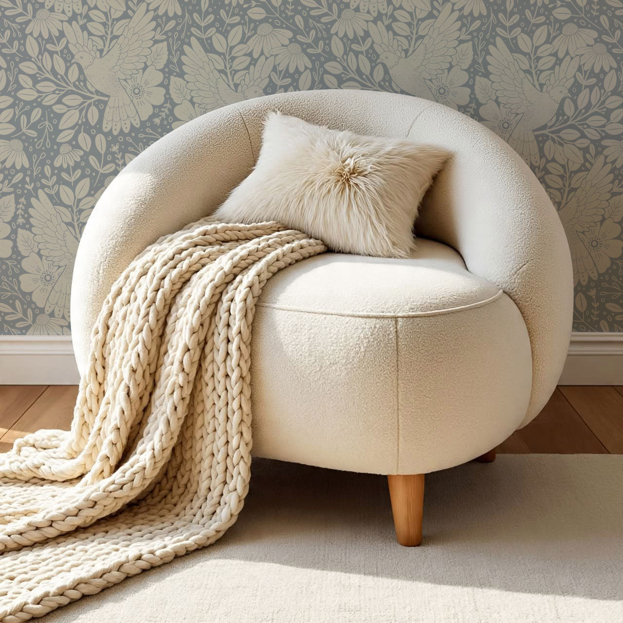 Fae Doves French Blue Wallpaper