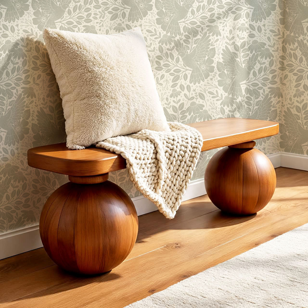 Fae Doves Cream Stone Wallpaper